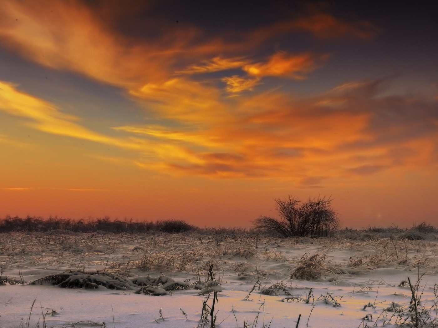 Зимний закат в поле